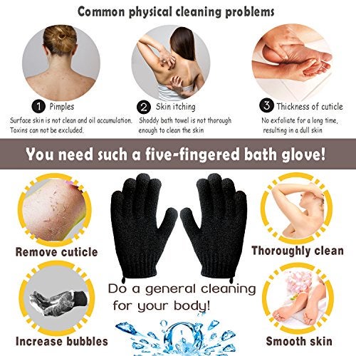 MIG4U Exfoliating Shower Gloves for Bath, Premium Nylon Body Wash Bathing Gloves for Men Women Spa, Massage and Skin Scrub, Dead Skin Remover with Hanging Loop, Black, Regular Size 1 Pair - Image 3