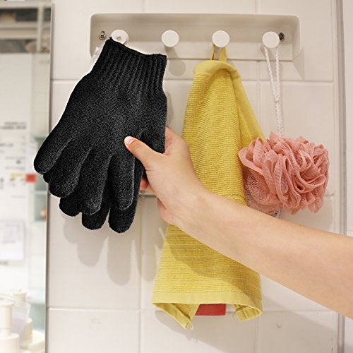 MIG4U Exfoliating Shower Gloves for Bath, Premium Nylon Body Wash Bathing Gloves for Men Women Spa, Massage and Skin Scrub, Dead Skin Remover with Hanging Loop, Black, Regular Size 1 Pair - Image 5