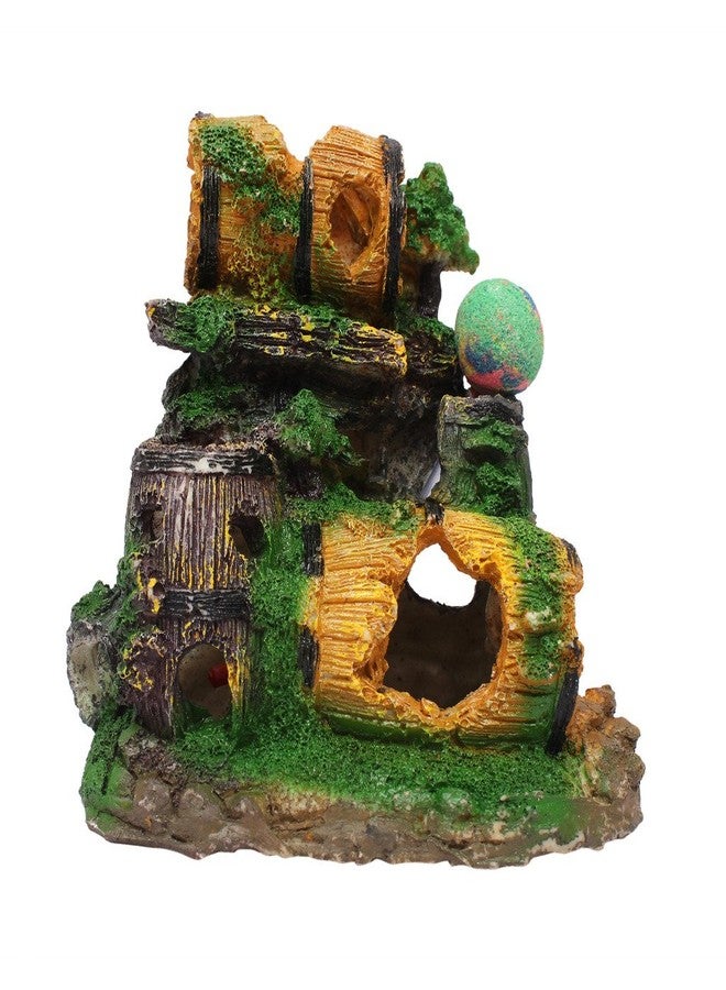 Jainsons Aquarium Decoration Barrel Ornament with Air Stone, and Tow Green & Red Plants - Resin Fish Tank Hideout with Moss Detail for Betta, Shrimp & Tropical Fish - Image 3