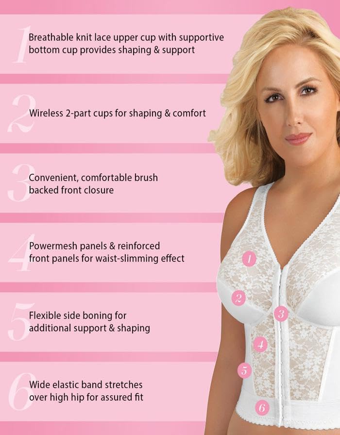 Exquisite Form womens Fully Front Close Longline Lace Posture Bra, White, 36B US - Image 2