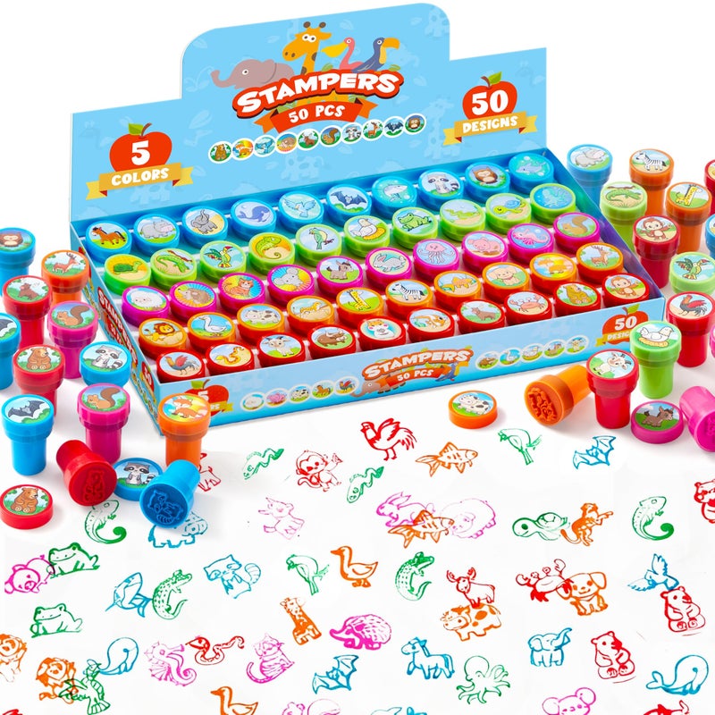 JOYIN 50 Pcs Animal Stamps for Kids, with 50 Different Designs, Farm,Sea Animals,Stamps for Crafting, Prize Box Toys for Classroom, Kids Party Favor, Easter Party Favor Goodie Bag - Image 1