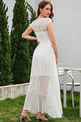 Bbonlinedress White Formal Wedding Bride Bridal Shower Dress Hi Lo Chiffon Women Floral Lace Vestidos De Novia Bridesmaid Dress White XL - Image 2
