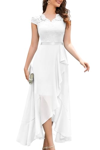 Bbonlinedress White Formal Wedding Bride Bridal Shower Dress Hi Lo Chiffon Women Floral Lace Vestidos De Novia Bridesmaid Dress White XL - Image 1