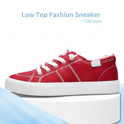 Obtaom Women's Play Fashion Sneaker Comfortable Walking Shoes Red Canvas Slip on Shoes(Red,US9) - Image 2