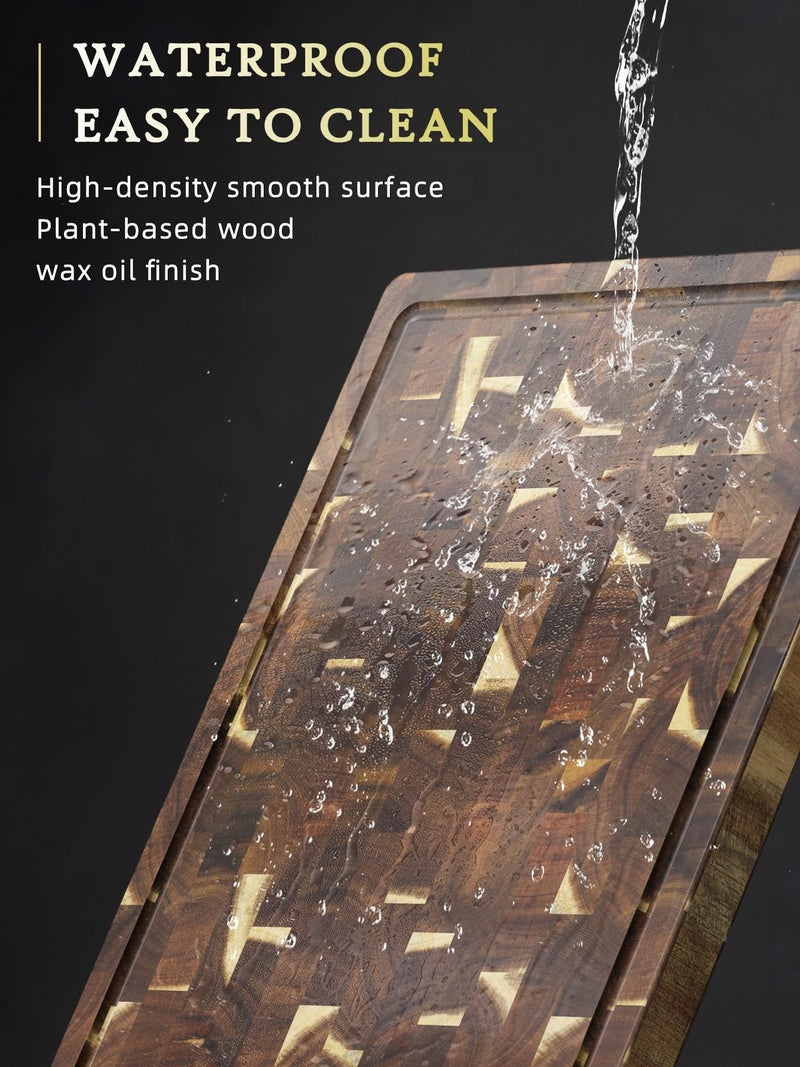 HOSHANHO 3 Packs Acacia Wood Cutting Board Set, Extra Large Cutting Boards for Kitchen Meal Prep, Durable Chopping Board with Built-in Ergonomic Handles & Deep Juice Grooves - Image 5