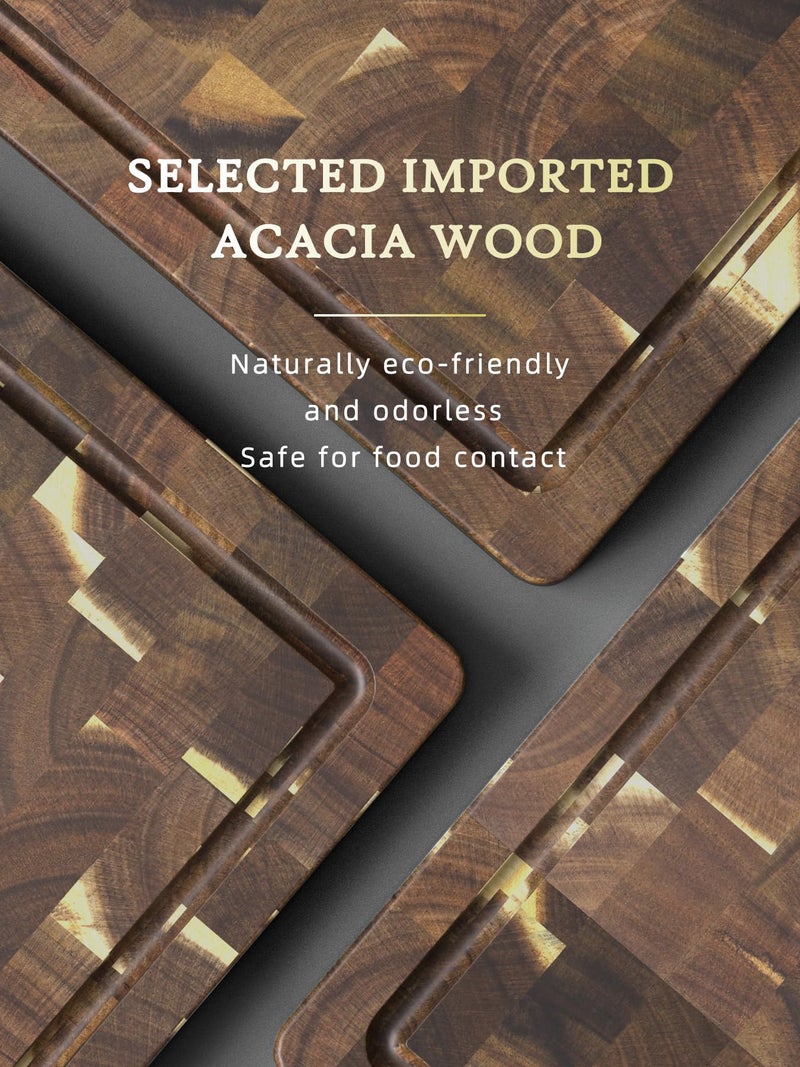 HOSHANHO 3 Packs Acacia Wood Cutting Board Set, Extra Large Cutting Boards for Kitchen Meal Prep, Durable Chopping Board with Built-in Ergonomic Handles & Deep Juice Grooves - Image 4