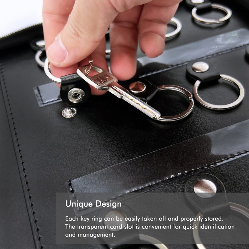 Bstansion Portable Zippered Key Case,Leather Key Organizer with 24 Hooks Key Storage,Portable Manager and Landlord Key Holder,Zipper Keys Organizers for Estate Agent,Hotel Executives,Car Service Key Box - Image 3