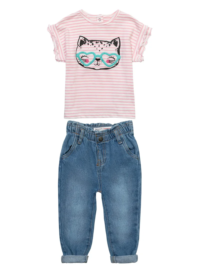 MINOTI Kids Short Sleeved T-Shirt And Denim Trouser Set
