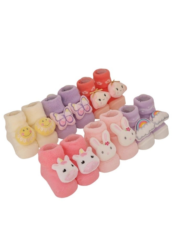 Yellow Bee Whimsical Bunny, Girl, Butterfly, Rainbow, Sunflower, and Unicorn Rattle Socks Combo for Girls- Pink, Purple and Cream, 0-12 Months - Image 3
