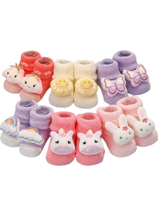 Yellow Bee Whimsical Bunny, Girl, Butterfly, Rainbow, Sunflower, and Unicorn Rattle Socks Combo for Girls- Pink, Purple and Cream, 0-12 Months - Image 1