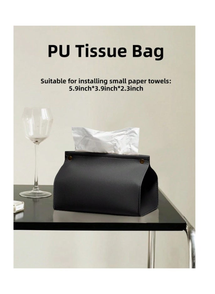 1pc Black Leather Tissue Box Holder – Elegant tissue paper dispenser for your car or home. - Image 3