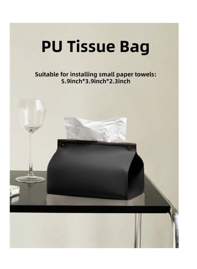 1pc Black Leather Tissue Box Holder – Elegant tissue paper dispenser for your car or home. - Image 1