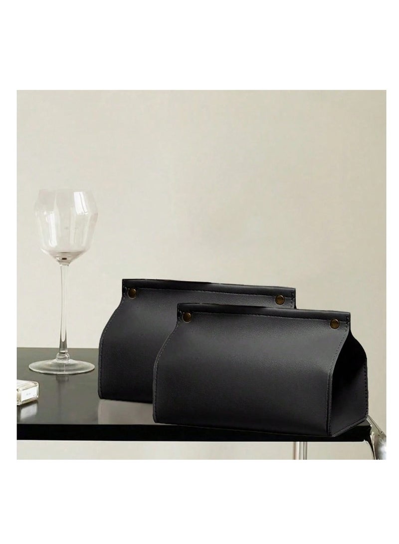 1pc Black Leather Tissue Box Holder – Elegant tissue paper dispenser for your car or home. - Image 4