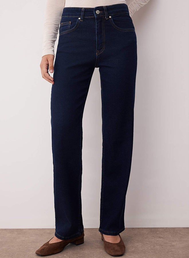 trendyol Dark Blue Regular Waist Straight Leg Comfort Straight Jeans - Image 3