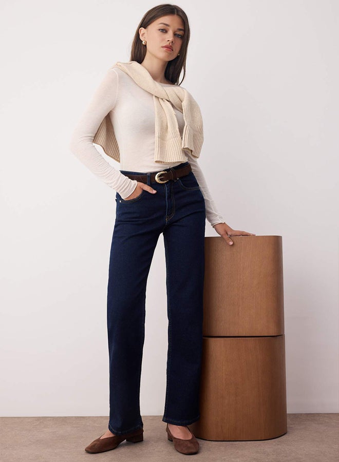 trendyol Dark Blue Regular Waist Straight Leg Comfort Straight Jeans - Image 2