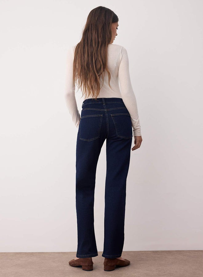 trendyol Dark Blue Regular Waist Straight Leg Comfort Straight Jeans - Image 4