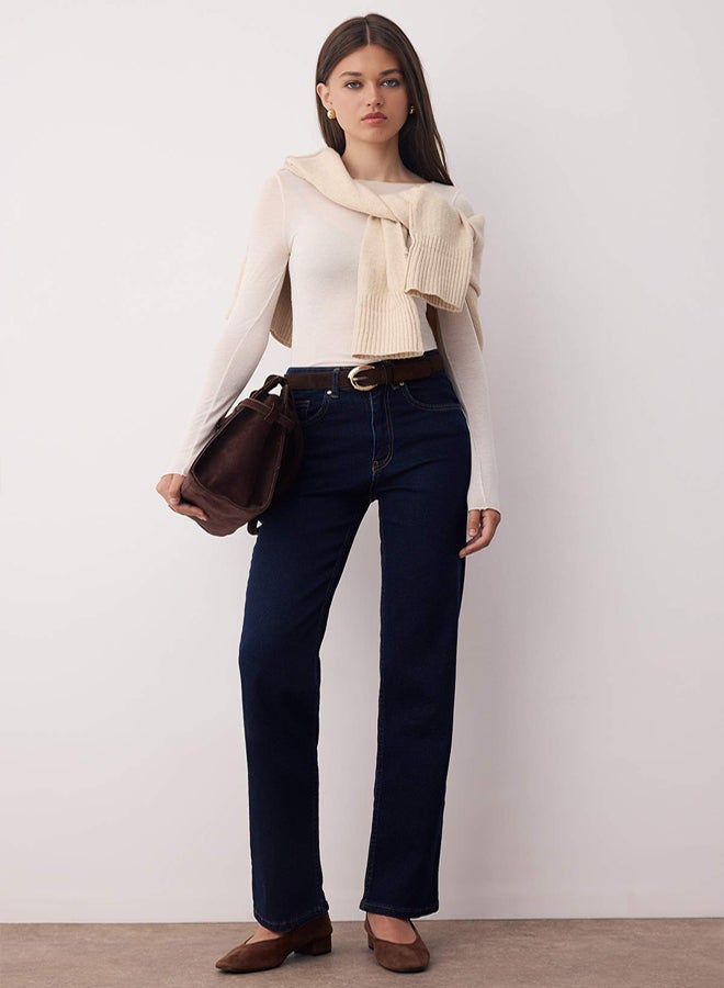 trendyol Dark Blue Regular Waist Straight Leg Comfort Straight Jeans - Image 1