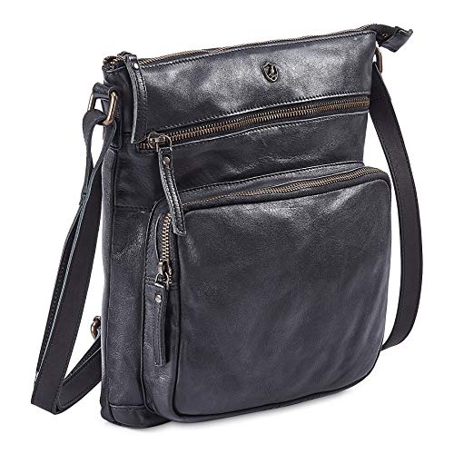 Cochoa Crossbody Bags for Women Real Leather Purse Handmade Vintage Crossover Shoulder Pocketbook (Black Washed Vintage) - Image 1