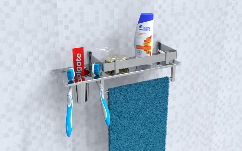 Filox 3-in-1 Bathroom Organizer Shelf - Smartly Designed Bathroom Rack with Shelf, Towel Rod, and Tumbler Holder - All in one Unit to Save Space and Keep Your Essentials Organized - Image 3