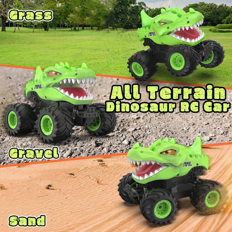 OMIRE Dinosaur Remote Control Car, 2.4GHz Monster Truck Toys Rechargeable RC Cars 1:24 Scale RC Truck with LED Light Movable Mouth, Dinosaur Cars Toys for Kids Boys 6-8 8-12 Birthday Gift, Green - Image 4