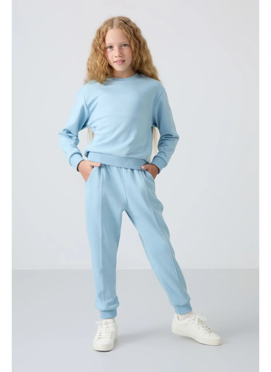 Tommy Life Light Blue Cotton Fluffy Soft Texture Oversize Embroidered Girl Tracksuit - 75145