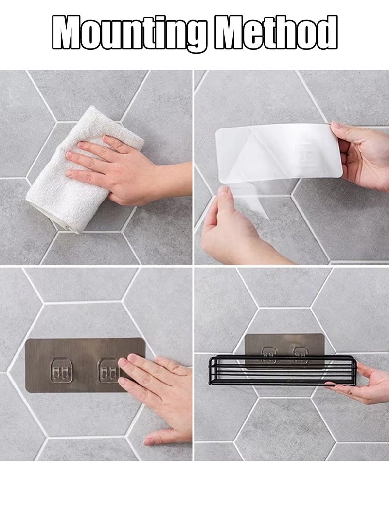 Bathroom Storage Rack, Rectangular Shower Shelf Organizer – No Drilling White Stainless Steel Storage Rack for Bathroom, Dorm, or Kitchen – Adhesive Wall Mount Design, Space-Saving Shelf with 2 Adhesive Hooks - Image 3