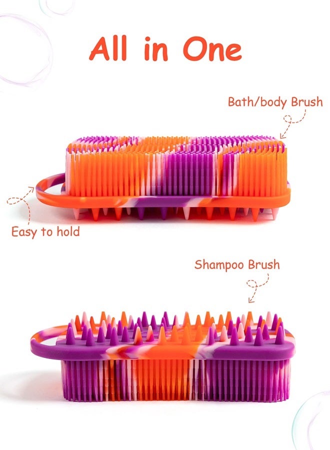 BSROLUNA Silicone Exfoliating Body Scrubber Loofah Scalp Massager Shampoo Brush Soft Body Scrubbers for Use in Shower Lathers Well Easy to Clean 2 in 1 BSROLUNA (1 Pack Camouflage Orange)