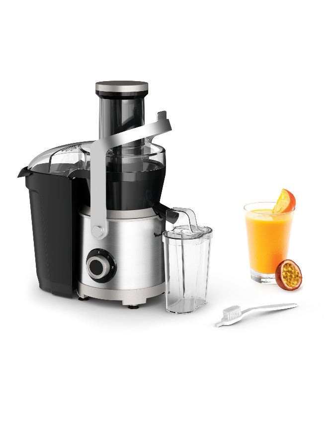 MOULINEX Nutri XXL Juicer, Easy-to-Use Juice Extractor, XXL Feeding Tube, Full Fruit Insertion, Drip-Stop Protection, Aluminum Handle, 2 Speeds, 2.2 L Pulp Container, 0.8 L 2.2 L 1000 W JU660D27 stainless steel - Image 1