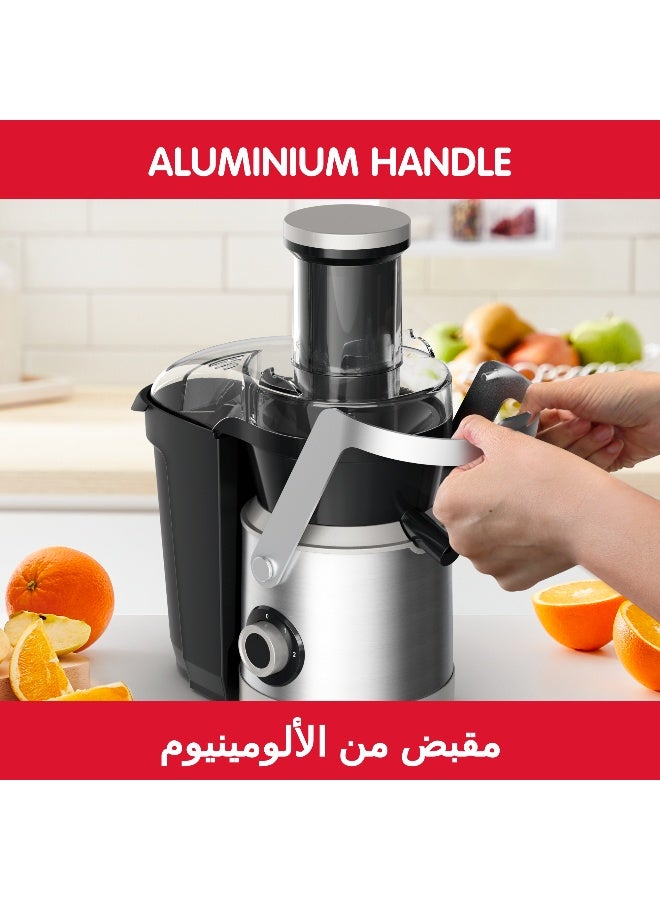 MOULINEX Nutri XXL Juicer, Easy-to-Use Juice Extractor, XXL Feeding Tube, Full Fruit Insertion, Drip-Stop Protection, Aluminum Handle, 2 Speeds, 2.2 L Pulp Container, 0.8 L 2.2 L 1000 W JU660D27 stainless steel - Image 5
