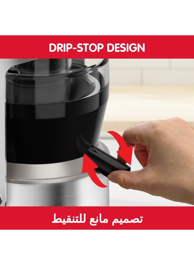MOULINEX Nutri XXL Juicer, Easy-to-Use Juice Extractor, XXL Feeding Tube, Full Fruit Insertion, Drip-Stop Protection, Aluminum Handle, 2 Speeds, 2.2 L Pulp Container, 0.8 L 2.2 L 1000 W JU660D27 stainless steel - Image 4