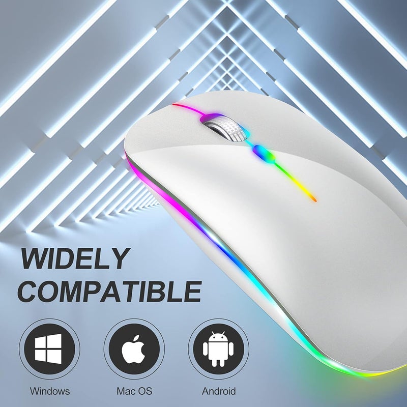 KLO LED Rechargeable Mouse(BT5.2+Type-C+USB2.4G) Bluetooth Mouse for MacBook/MacBook air/Pro/Laptop/Notebook/pc/iPad/Chromebook (A LED/Silver) - Image 3