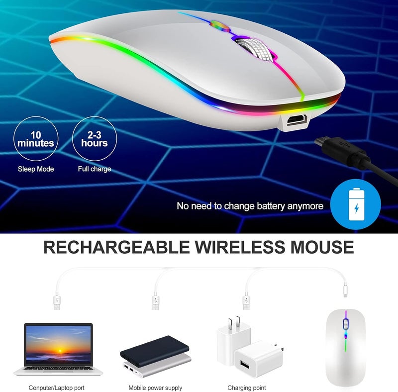 KLO LED Rechargeable Mouse(BT5.2+Type-C+USB2.4G) Bluetooth Mouse for MacBook/MacBook air/Pro/Laptop/Notebook/pc/iPad/Chromebook (A LED/Silver) - Image 5