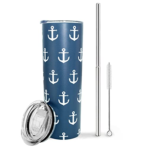 Mofvugz Anchor Tumbler-Boating Accessories for Boat,Lake Accessories for women-Beach Gifts,Boat gifts,Boating Gifts for Women,Anchor Gifts for Women-Anchor decor,Anchor Navy Blue-Anchor cups,Mug,Cup Anchor - Image 1