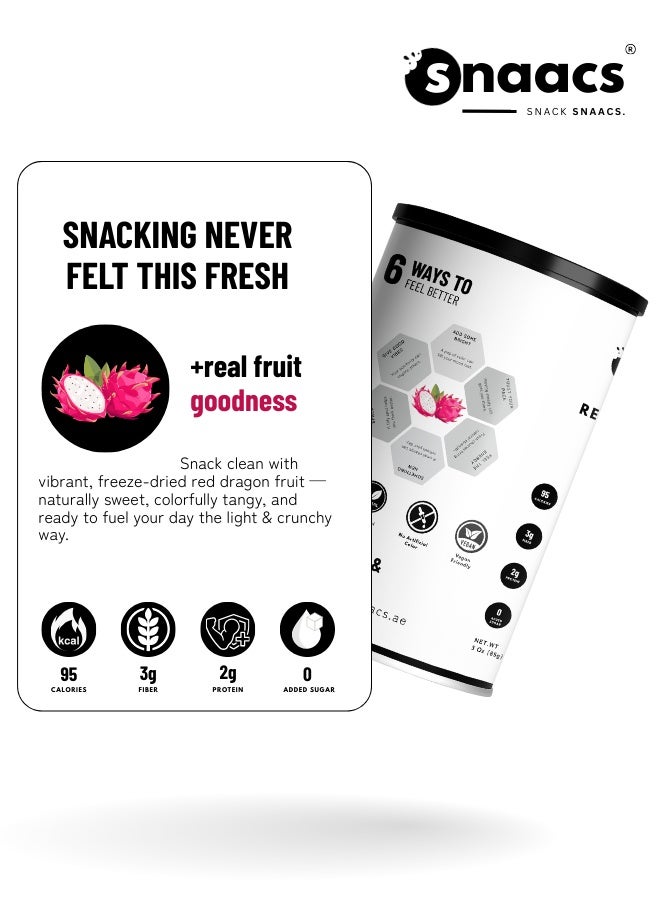 SNAACS Freeze-Dried Red Dragon Fruit | No Added Sugar and Vibrant Crunchy Fruit Snack - 4 oz | 113 g - Image 3