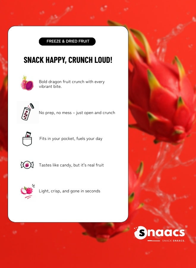 SNAACS Freeze-Dried Red Dragon Fruit | No Added Sugar and Vibrant Crunchy Fruit Snack - 4 oz | 113 g - Image 4