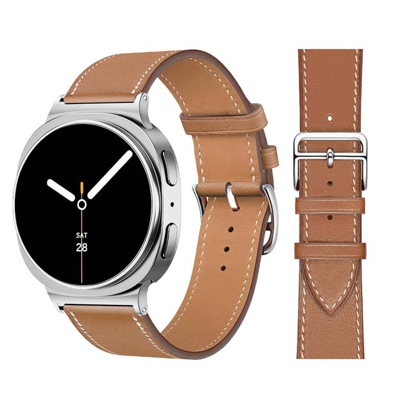 سوار ساعة ذكية سوار جلدي كلاسيكي متوافق مع Samsung Galaxy Watch بملاءمة قابلة للتعديل وحزام بديل للاستخدام اليومي باللون بني قابل للتعديل سهل الحمل للتخزين العملي للمدرسة - Image 1