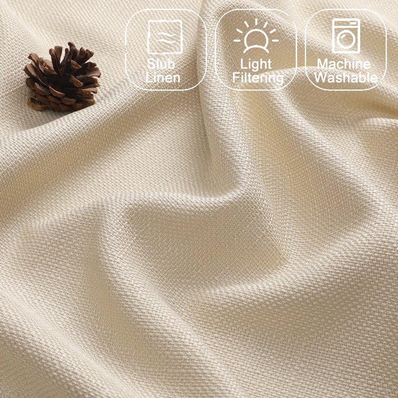 Chyhomenyc Short Curtains 36 Inch Length, Faux Linen Textured Small Kitchen Curtains, Light Filtering Half Window Curtains for Bathroom Basement Cabinet, Each 30x36 Inch, Linen Color - Image 3