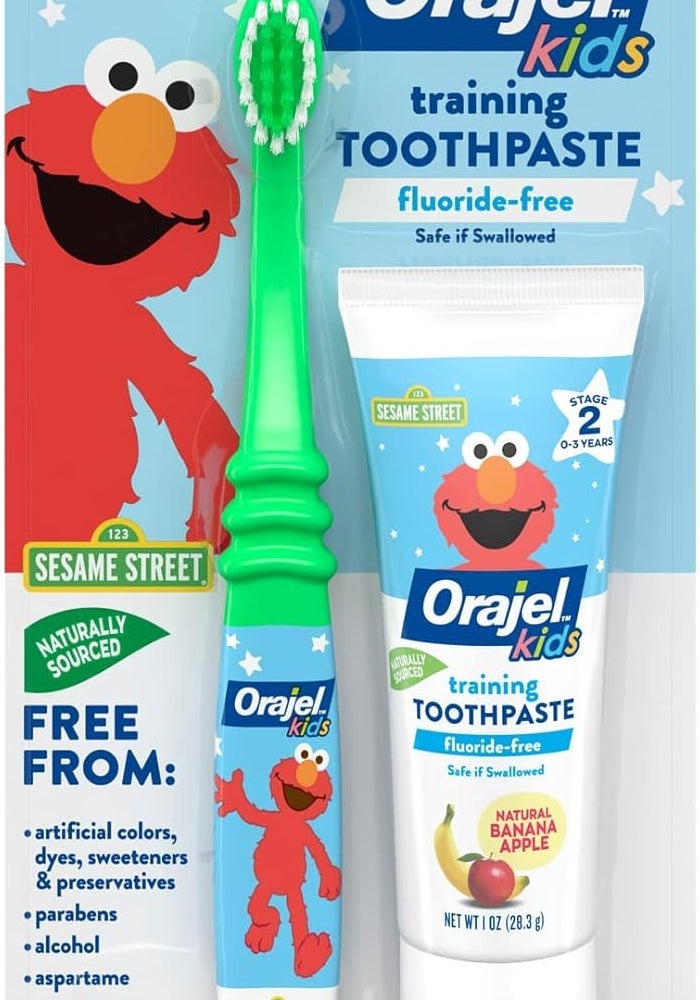Orajel Kids Elmo Training Toothpaste and Toothbrush Combo - Fluoride-Free, Banana Apple Flavor, 1 Oz - Image 1