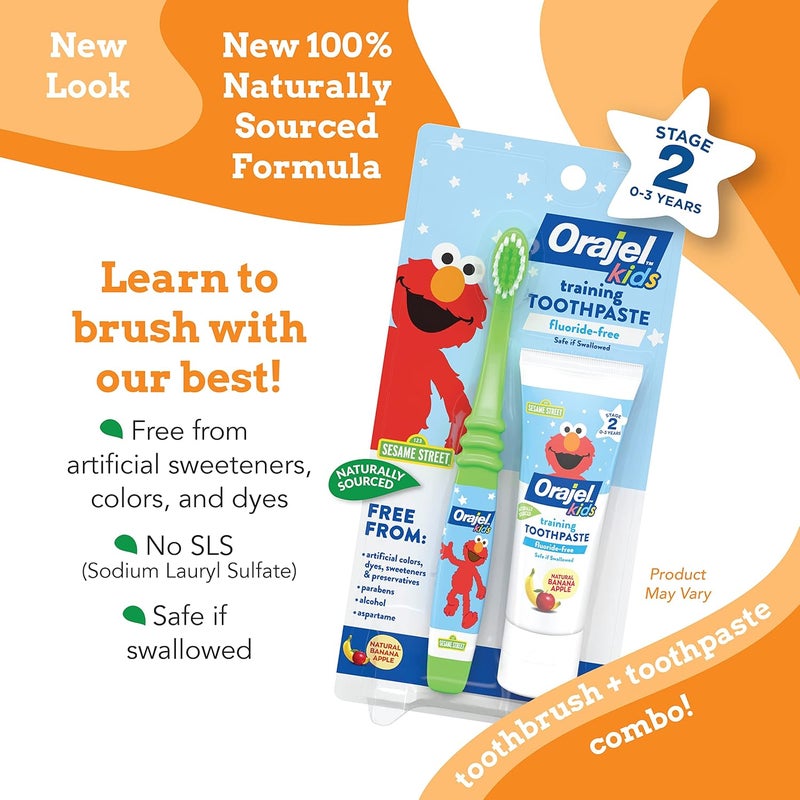 Orajel Kids Elmo Training Toothpaste and Toothbrush Combo - Fluoride-Free, Banana Apple Flavor, 1 Oz - Image 2