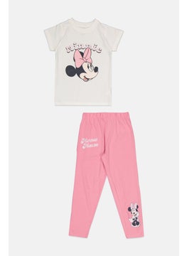 Disney Kids Girl 2 Pcs Mickey Mouse Short Sleeve Top And Bottom Pyjama Set, Multicolor  - Image 1