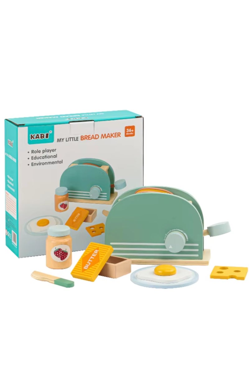 Kabi Montessori Wooden Kitchen Toaster Playset for Kids Ages 3+ – Pop-Up Breakfast Pretend Play with Bread & Butter - Image 1