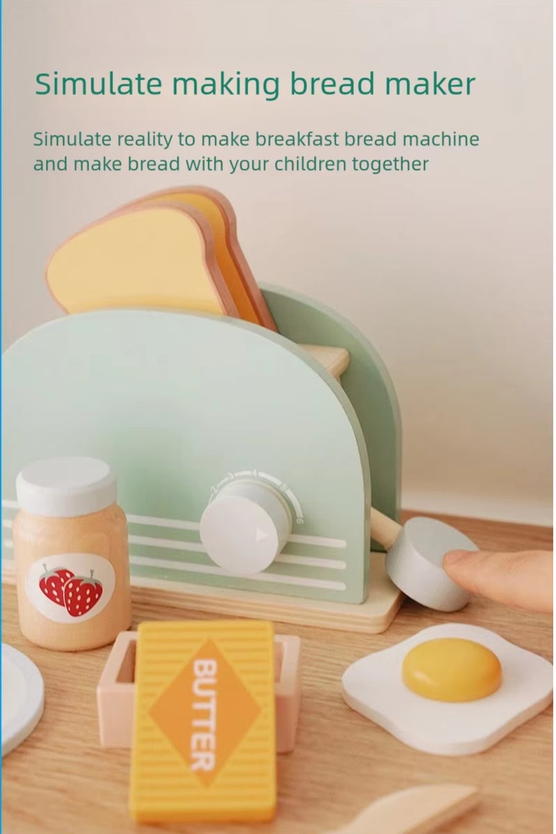 Kabi Montessori Wooden Kitchen Toaster Playset for Kids Ages 3+ – Pop-Up Breakfast Pretend Play with Bread & Butter - Image 2