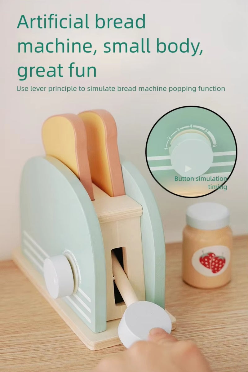 Kabi Montessori Wooden Kitchen Toaster Playset for Kids Ages 3+ – Pop-Up Breakfast Pretend Play with Bread & Butter - Image 3