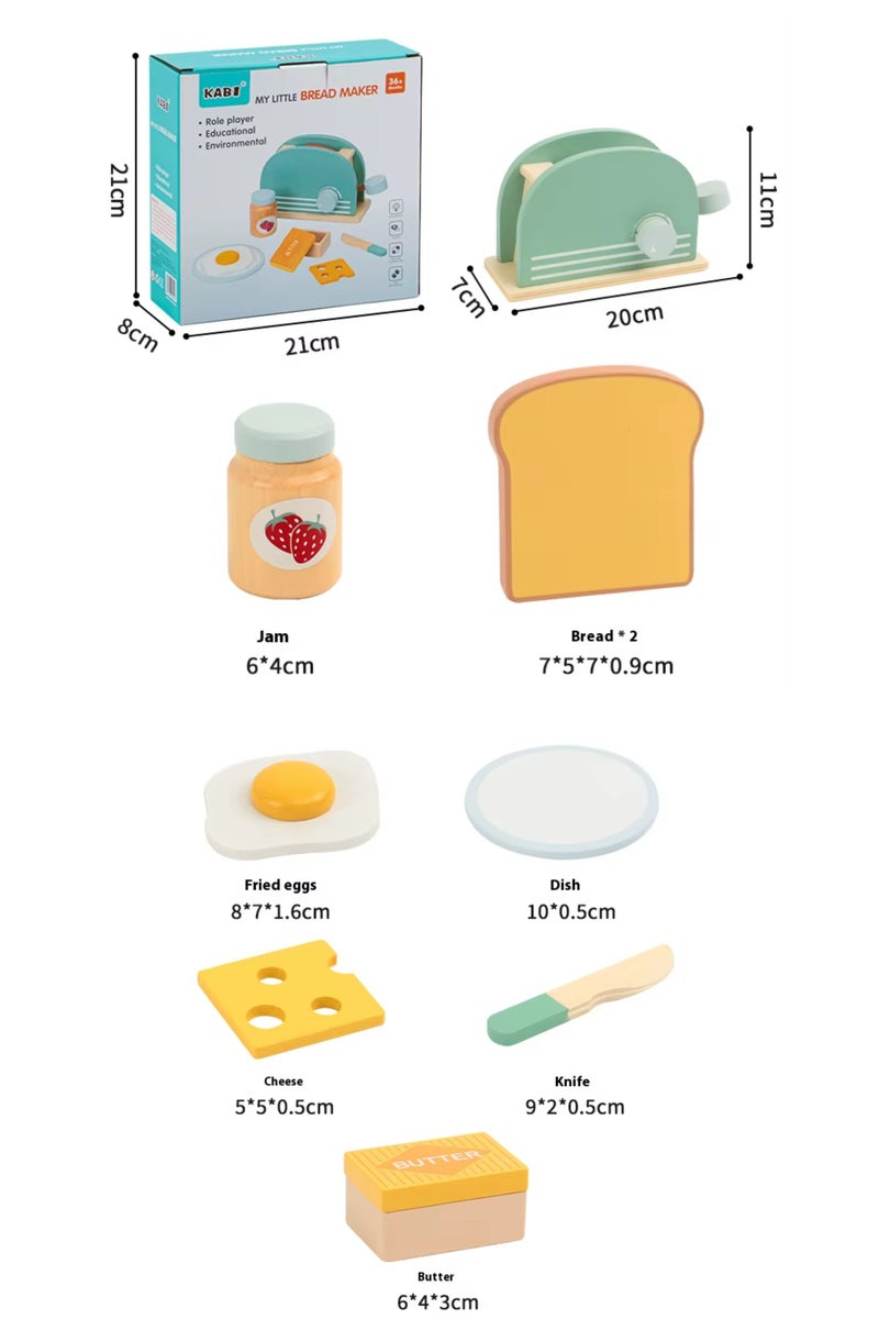 Kabi Montessori Wooden Kitchen Toaster Playset for Kids Ages 3+ – Pop-Up Breakfast Pretend Play with Bread & Butter - Image 5