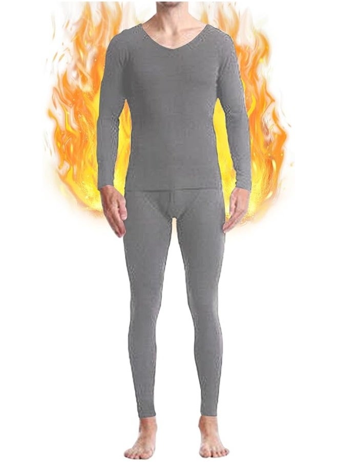 GGEROU - Men's Thermal Underwear Set Soft Thermal Underwear Base Layer Long Johns Set V-Neck Thermal Underwear - Image 1
