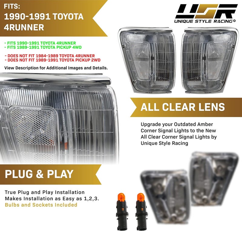 USR UNIQUE STYLE RACING أضواء الزاوية USR DEPO 90-91 4Runner - مجموعة مصابيح إشارة الانعطاف الأمامية (يسار + يمين) لسيارة تويوتا 4Runner وشاحنة البيك أب - Image 5