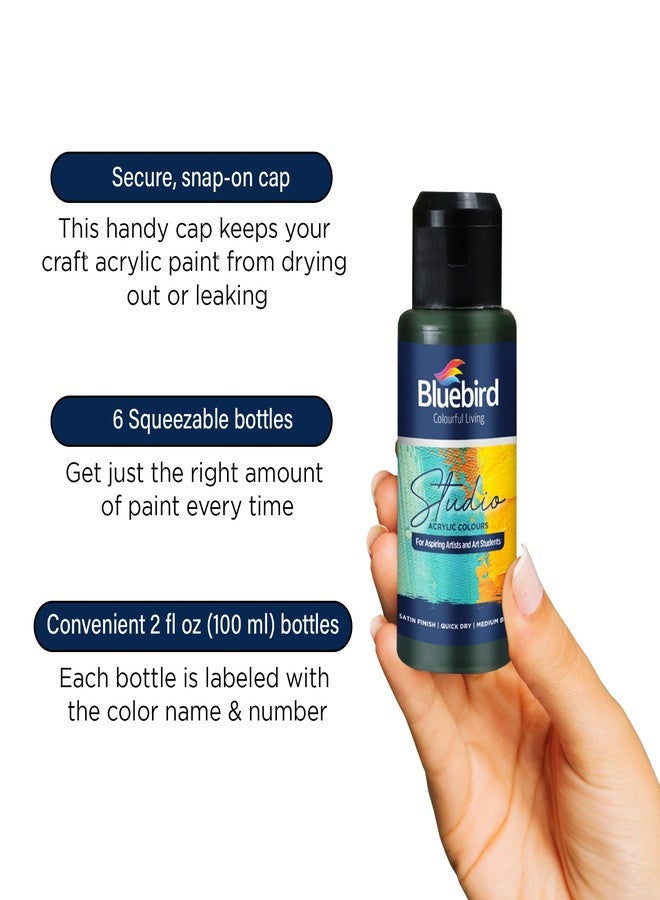 Bluebird  ألوان أكريليك من BLUEBIRD استوديو، ألوان أساسية، عبوة 6، 3.4 أونصة سائلة لكل منها، طلاء أكريليك أساسي لتزيين الهالوين، حرف يدوية للمبتدئين والفنانين - Image 3