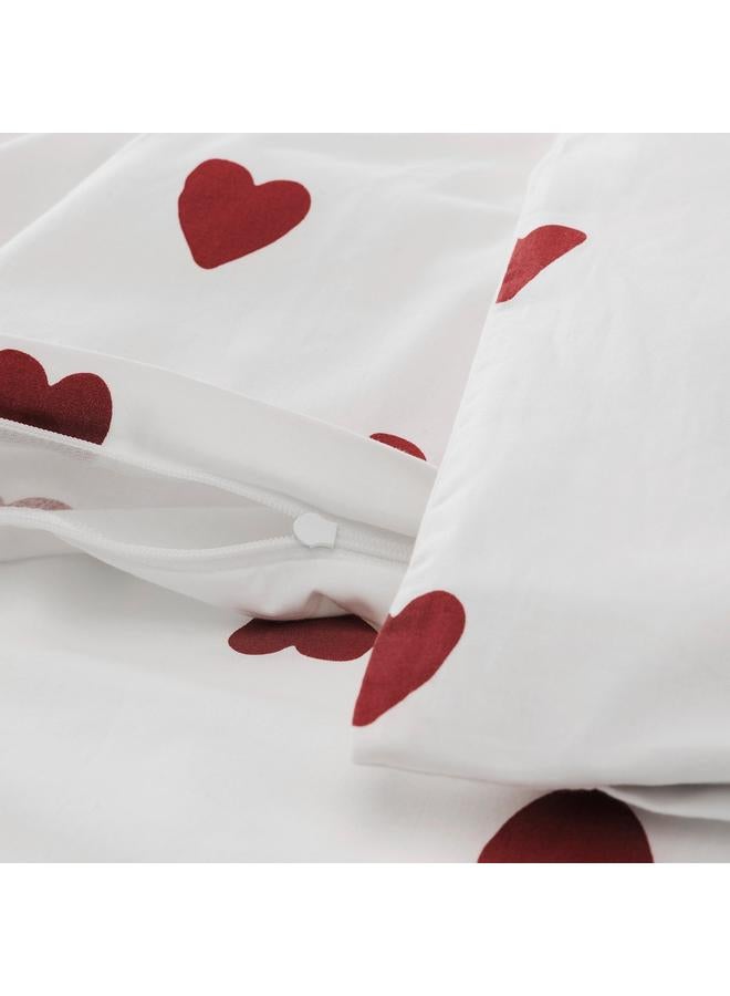 erorex Duvet cover and pillowcase, heart pattern/white red, 150x200/50x80 cm - Image 5