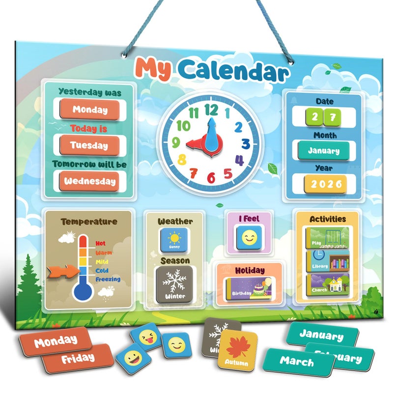 inamio Magnetic Kids Calendar for Learning Classroom Preschool Calendar for Kids and Toddlers Days of The Week Chart Today Months and Weather - Image 2