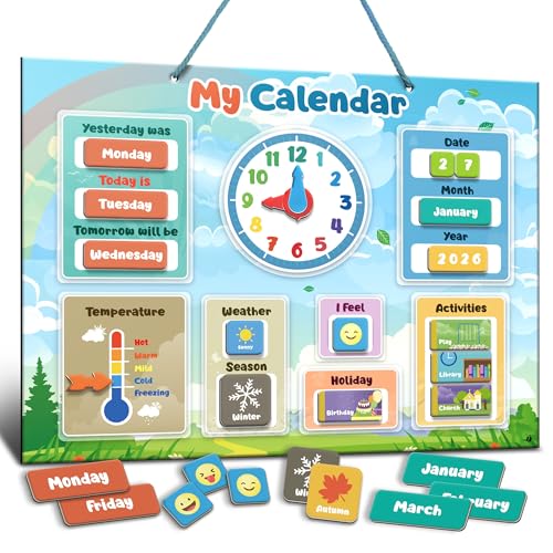 inamio Magnetic Kids Calendar for Learning Classroom Preschool Calendar for Kids and Toddlers Days of The Week Chart Today Months and Weather - Image 1